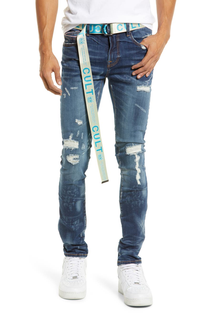 Суперузкие джинсы в стиле панк с поясом Cult Of Individuality