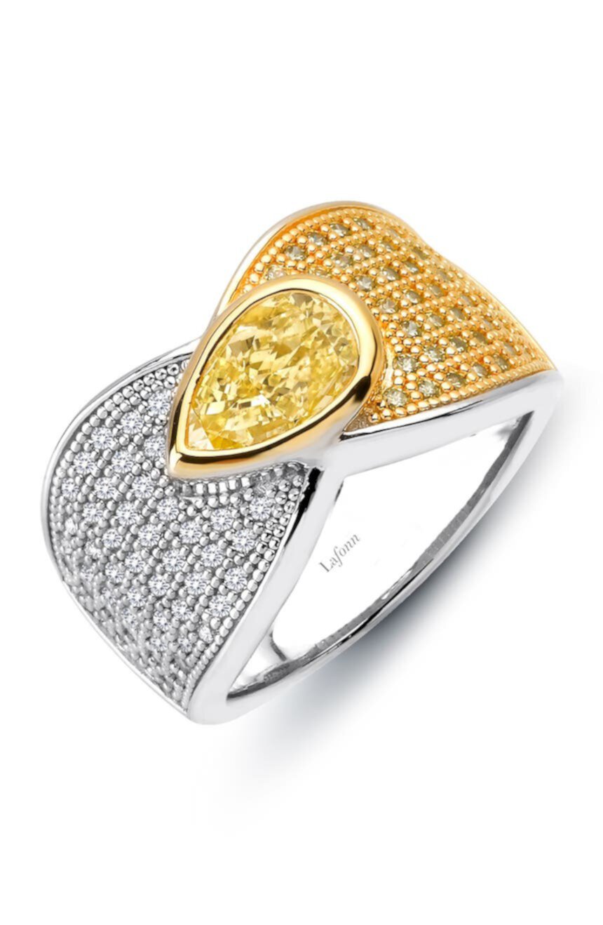 Двухцветное кольцо из платины поверх стерлингового серебра с искусственным бриллиантом огранки «груша» и микропаве LaFonn
