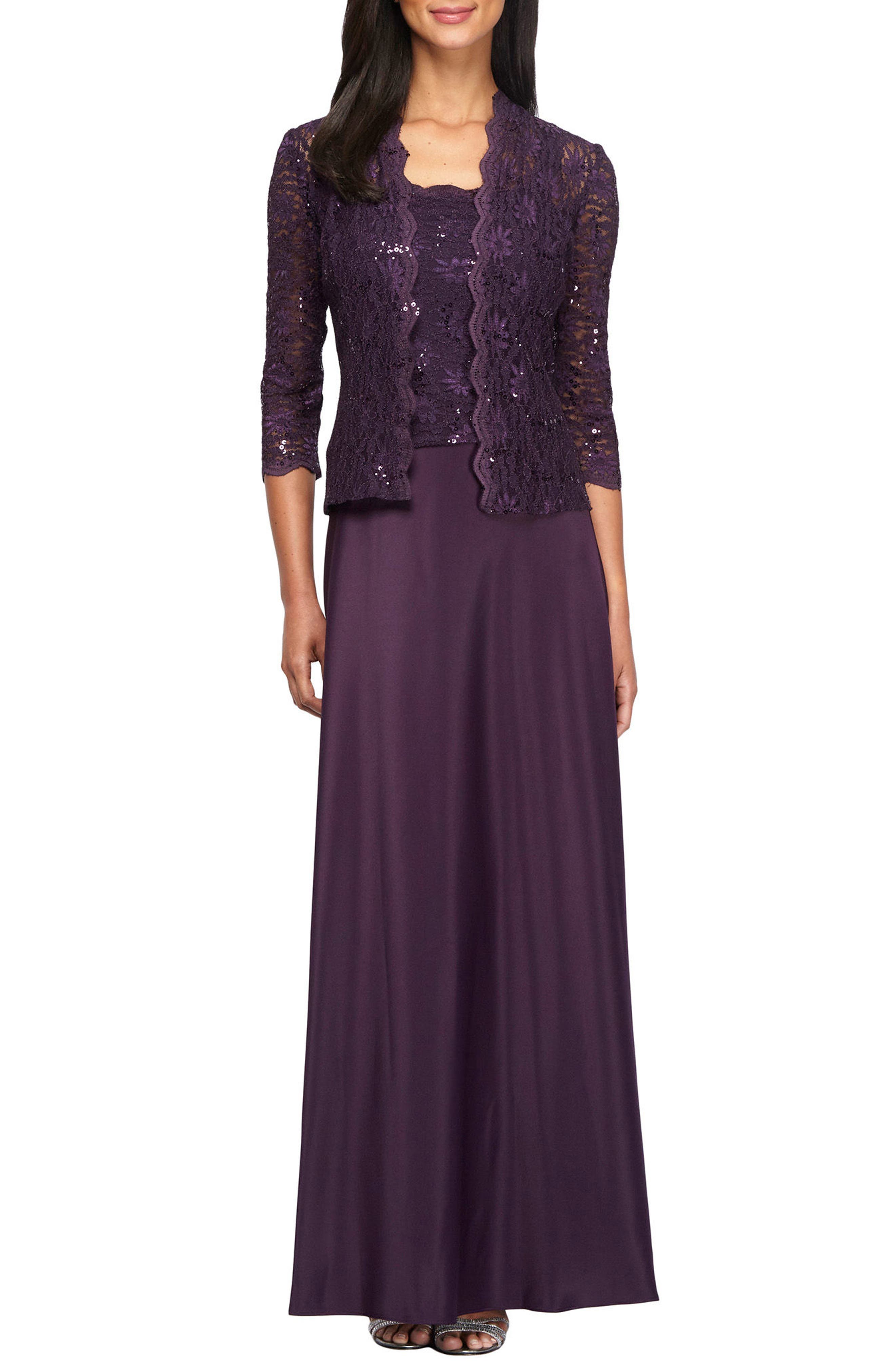 Sequin Lace & Satin Gown with Jacket Alex Evenings