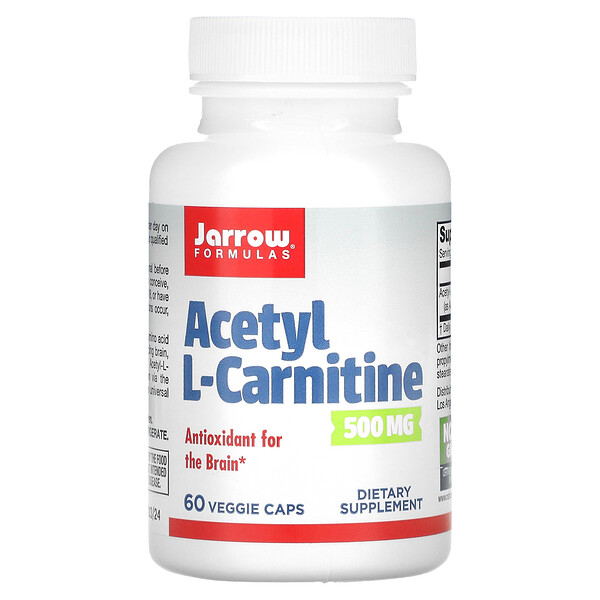 Ацетил L-карнитин, 500 мг, 60 растительных капсул Jarrow Formulas