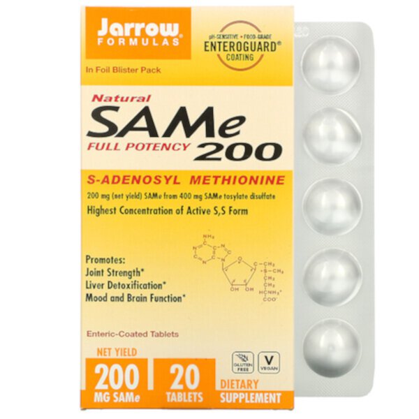 SAMe (Дисульфат Тозилат) - 200 мг - 20 покрытых таблеток - Jarrow Formulas Jarrow Formulas