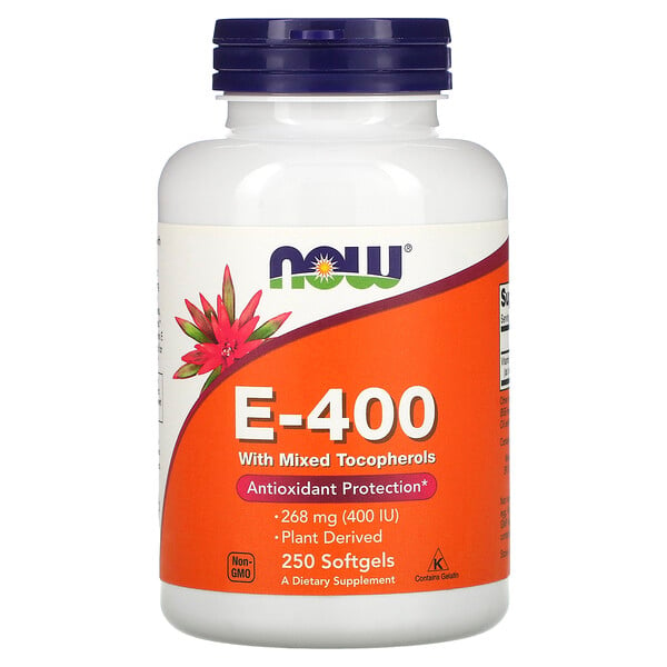 E-400 с смешанными токоферолами, 268 мг (400 МЕ), 250 мягких капсул - NOW Foods NOW Foods