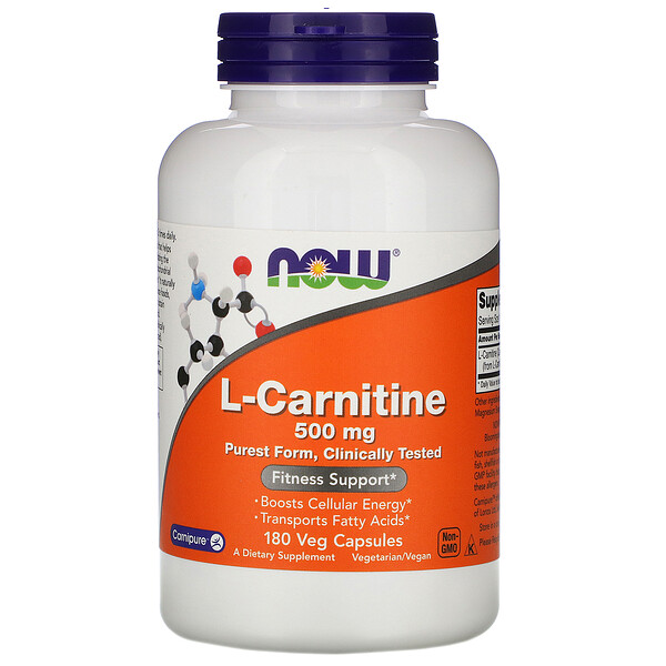 L-карнитин, 500 мг, 180 растительных капсул NOW Foods
