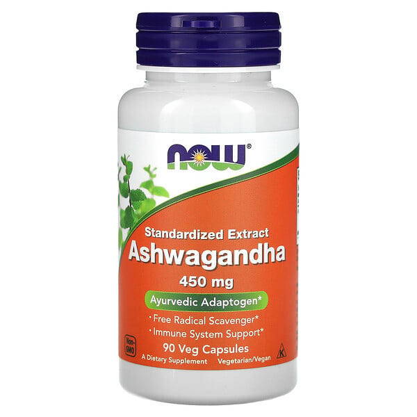Ashwagandha, Стандартизированный экстракт, 450 мг, 90 растительных капсул NOW Foods