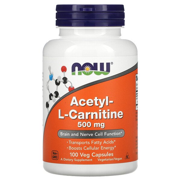 Ацетил-L-карнитин, 500 мг, 100 растительных капсул NOW Foods