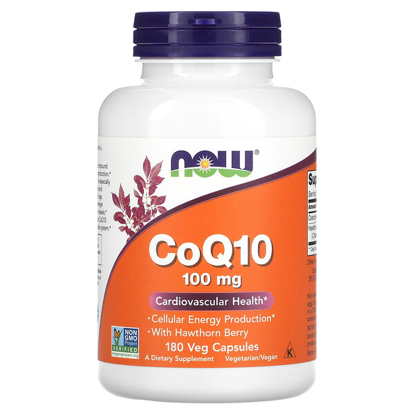 CoQ10 с ягодами боярышника, 100 мг, 180 растительных капсул NOW Foods