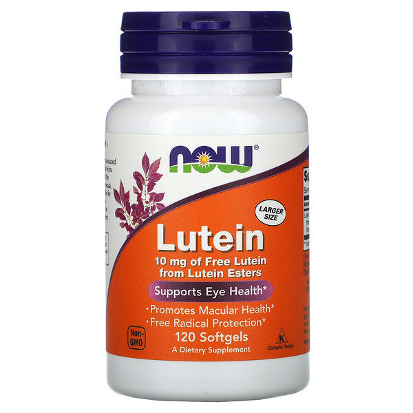 Лютеин, 10 мг, 120 мягких таблеток NOW Foods