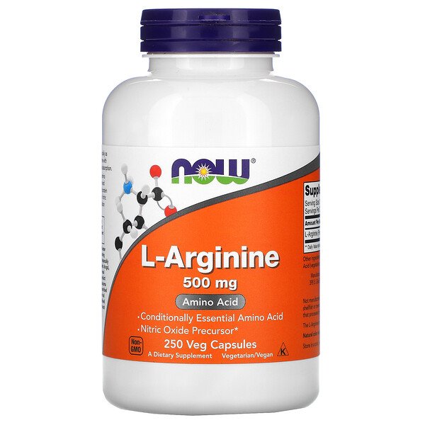 L-аргинин, 500 мг, 250 растительных капсул NOW Foods