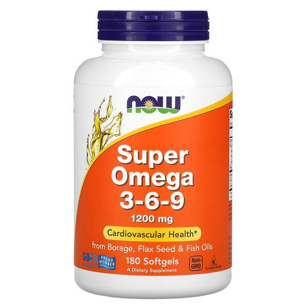 Супер Омега 3-6-9, 1200 мг, 180 мягких таблеток NOW Foods