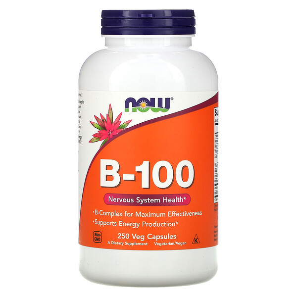 B-100, 250 растительных капсул NOW Foods