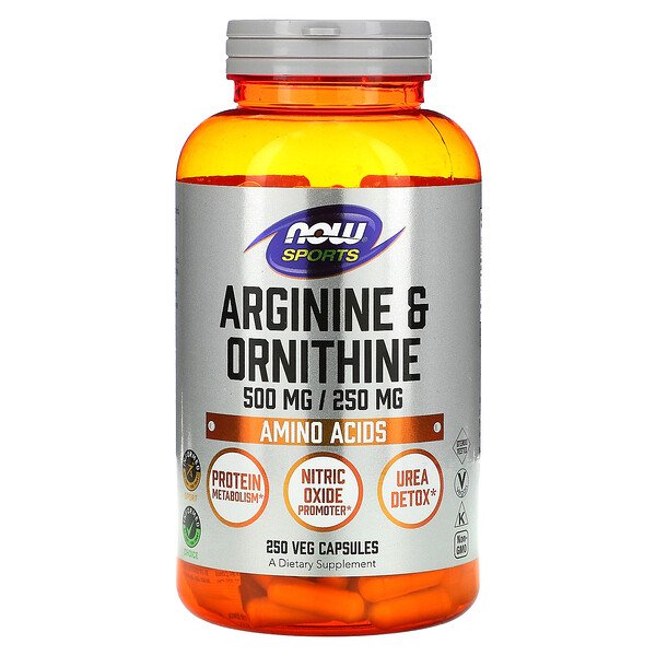 Sports, Аргинин и орнитин, 500 мг/250 мг, 250 растительных капсул NOW Foods