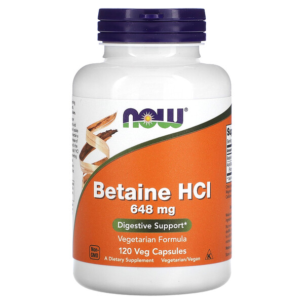 Бетаин гидрохлорид, 648 мг, 120 растительных капсул NOW Foods