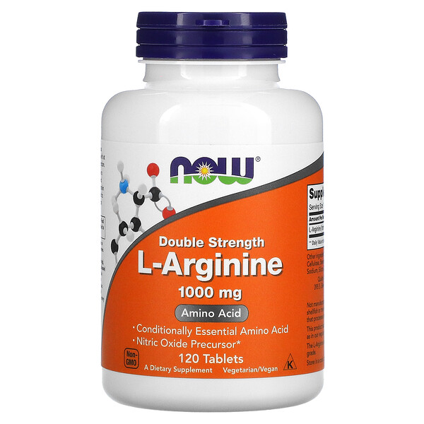 L-аргинин, двойная сила, 1000 мг, 120 таблеток NOW Foods