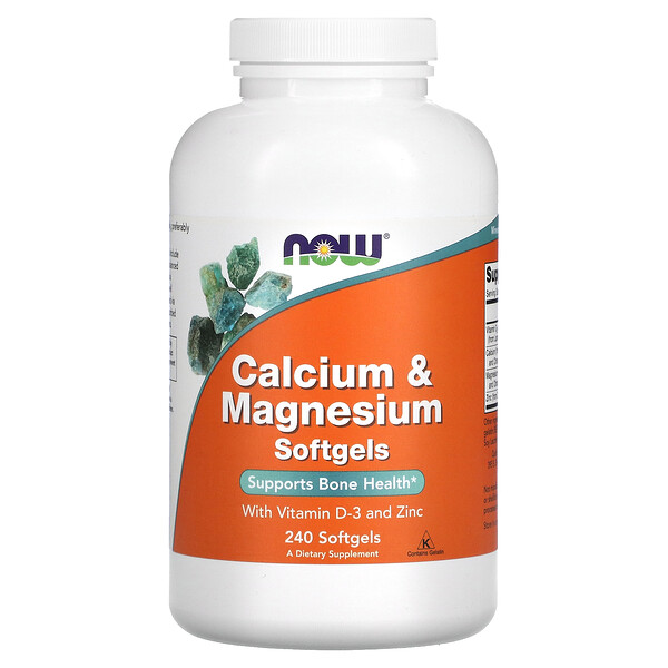 Кальций и магний с витамином D-3 и цинком, 240 мягких таблеток NOW Foods