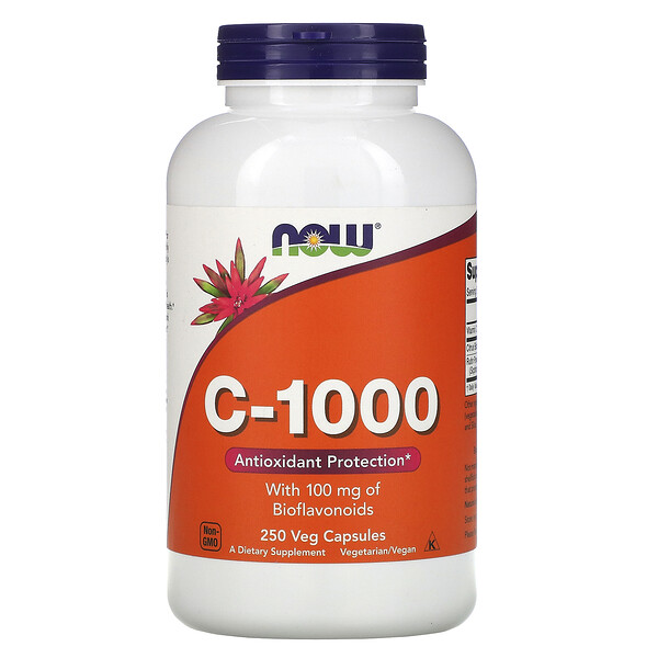 C-1000, 100 мг биофлавоноидов, 250 растительных капсул NOW Foods