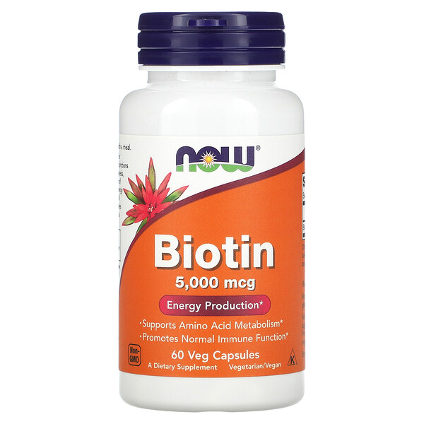 Биотин, 5000 мкг, 60 растительных капсул NOW Foods