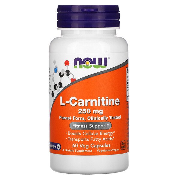 L-карнитин, 250 мг, 60 растительных капсул NOW Foods