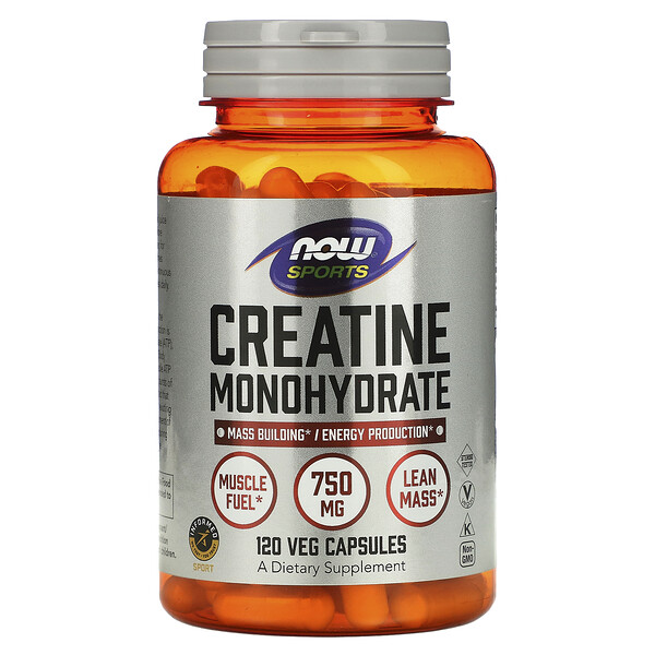 Sports, Моногидрат креатина, 750 мг, 120 растительных капсул NOW Foods