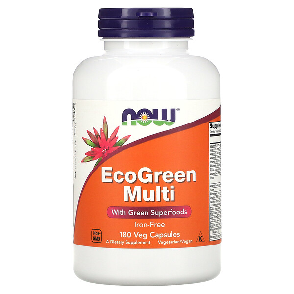 EcoGreen Multi, Без железа, 180 растительных капсул NOW Foods