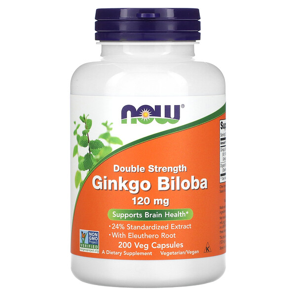 Гинкго Билоба, Удвоенная Сила, 120 мг, 200 вегетарианских капсул - NOW Foods NOW Foods