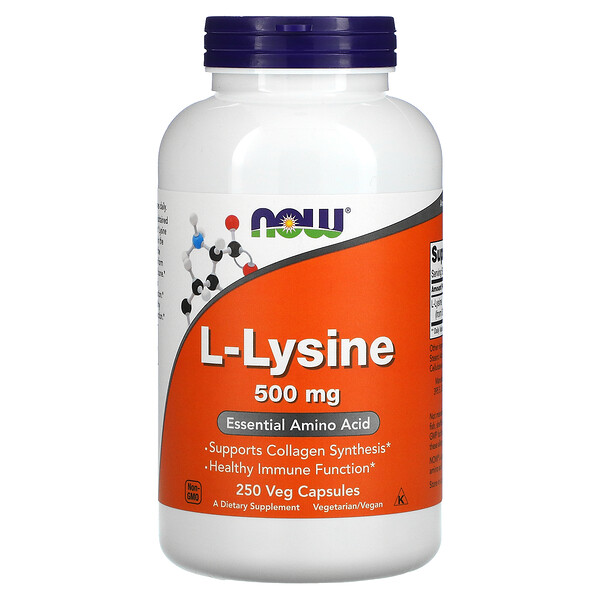 L-лизин, 500 мг, 250 растительных капсул NOW Foods