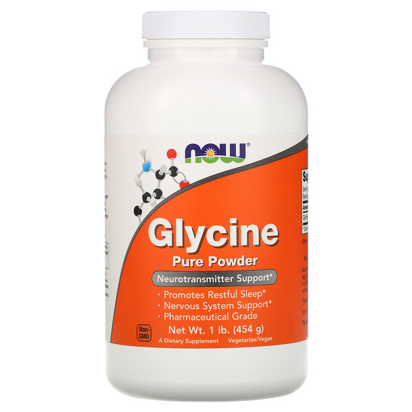 Глицин, чистый порошок, 1 фунт (454 г) NOW Foods