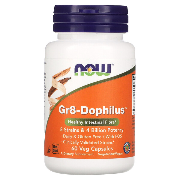 Gr8-Dophilus, 60 растительных капсул NOW Foods
