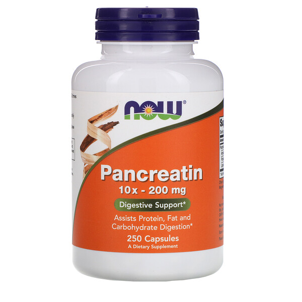 Панкреатин, 10X — 200 мг, 250 капсул NOW Foods
