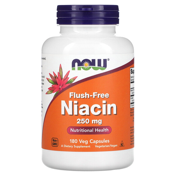 Ниацин без покраснения - 250 мг - 180 растительных капсул - NOW Foods NOW Foods