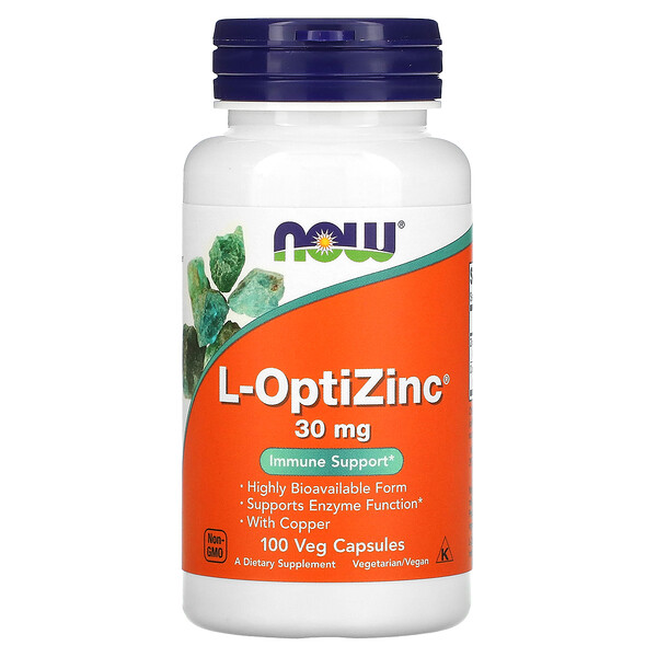L-OptiZinc, 30 мг, 100 растительных капсул NOW Foods