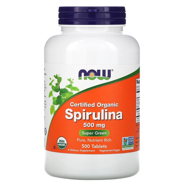 Сертифицированная органическая спирулина, 500 мг, 500 таблеток NOW Foods