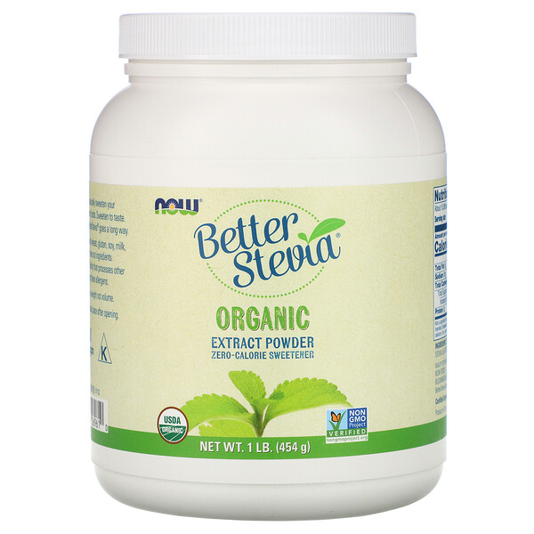 Better Stevia, Порошок органического экстракта, 1 фунт (454 г) NOW Foods