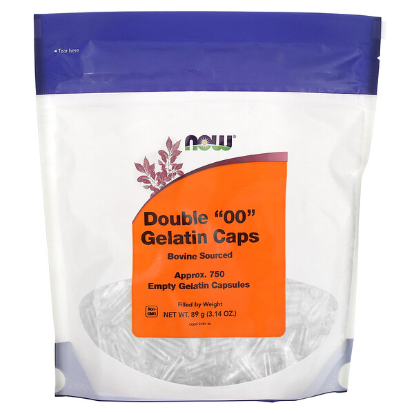 Double "00" Gelatin Caps, Approx. 750 Empty Gelatin Capsules (Капсулы), 3.14 oz (Унции) (89 g) NOW Foods