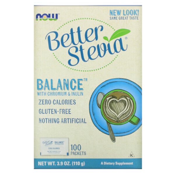 Better Stevia, Balance с хромом и инулином, 100 пакетиков (1,1 г) каждый NOW Foods
