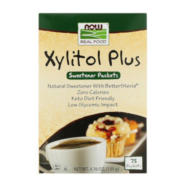 Real Food, Xylitol Plus, 75 пакетиков, 4,76 унции (135 г) NOW Foods