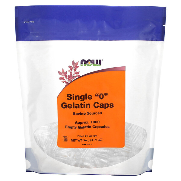 Single "0" Gelatin Caps, Approx. 1,000 Empty Gelatin Capsules (Капсулы), 3.39 oz (Унции) (96 g) NOW Foods