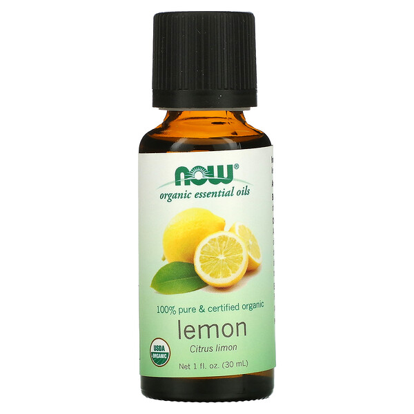 Органические эфирные масла, лимон, 1 жидкая унция (30 мл) NOW Foods