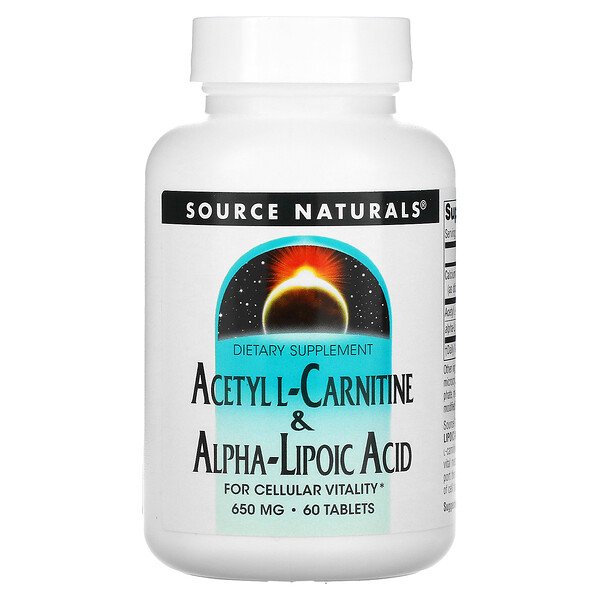 Ацетил L-карнитин и альфа-липоевая кислота, 650 мг, 60 таблеток Source Naturals