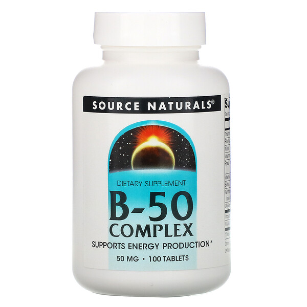 Комплекс B-50, 50 мг, 100 таблеток Source Naturals