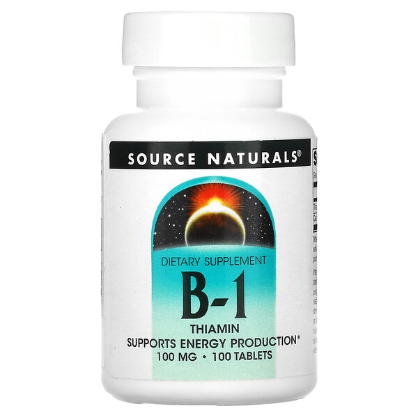 B-1, Тиамин, 100 мг - 100 таблеток - Source Naturals Source Naturals