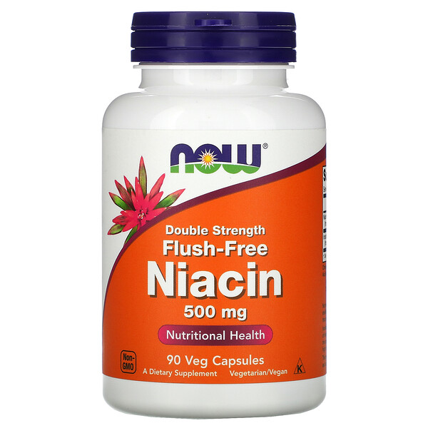 Ниацин без покраснения, двойная сила, 500 мг, 90 растительных капсул - NOW Foods NOW Foods