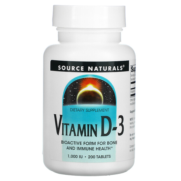 Витамин D-3, 1000 МЕ, 200 таблеток Source Naturals