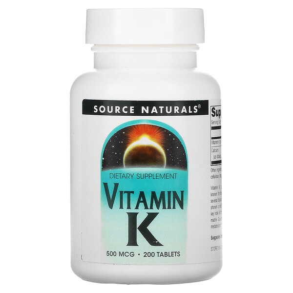 Витамин К, 500 мкг, 200 таблеток Source Naturals