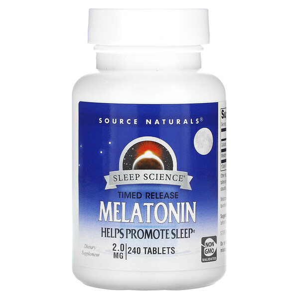 Мелатонин, замедленное высвобождение, 2 мг, 240 таблеток Source Naturals
