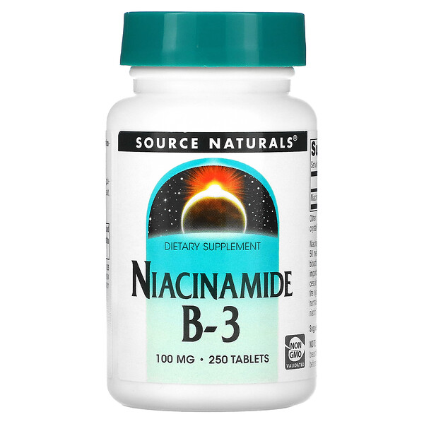 Ниацинамид B-3, 100 мг, 250 таблеток - Source Naturals Source Naturals