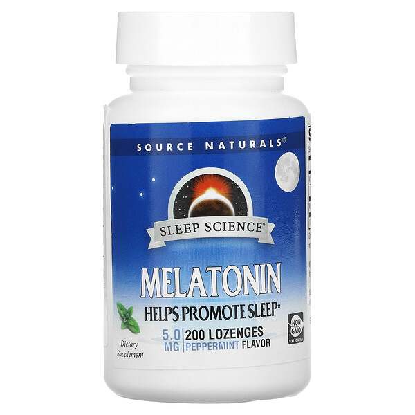 Мелатонин, мята перечная, 5 мг, 200 пастилок Source Naturals