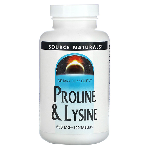 Пролин и L-лизин, 550 мг, 120 таблеток Source Naturals