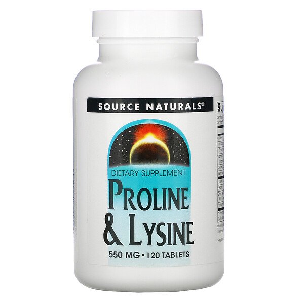 L-пролин и L-лизин, 550 мг, 120 таблеток Source Naturals
