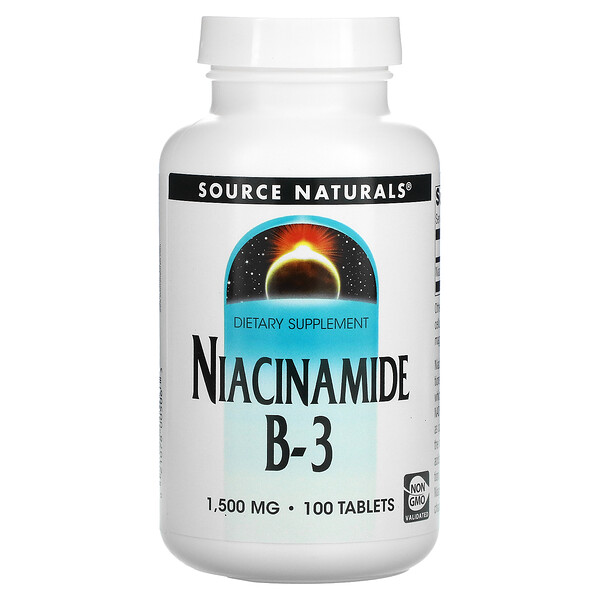 Ниацинамид B-3, 1500 мг, 100 таблеток Source Naturals