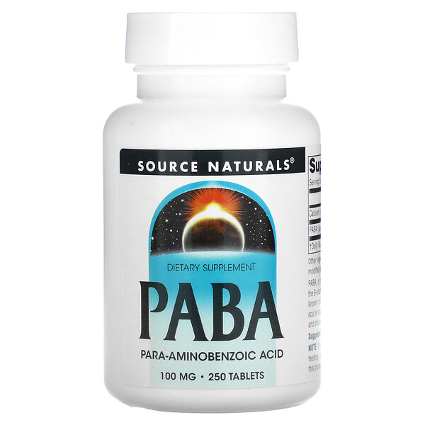 PABA, 100 мг, 250 таблеток - Source Naturals Source Naturals